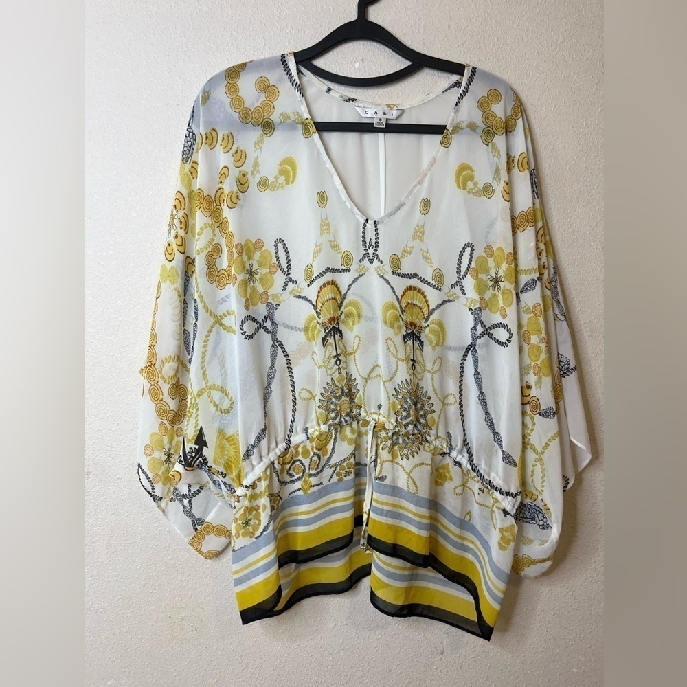 CABI tunic top sheer  size S chiffon waist string  oversize boxy